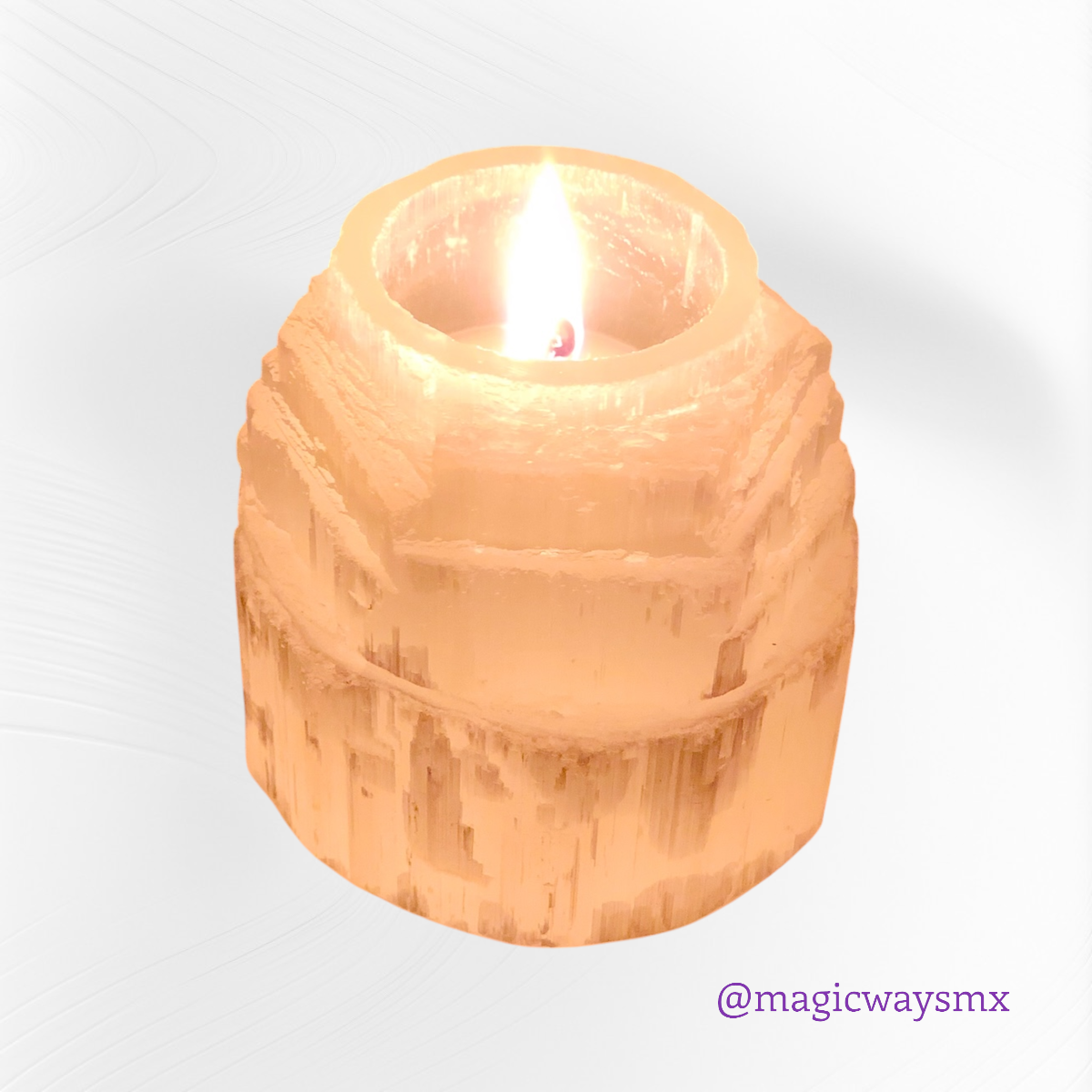Torre de Selenita con Vela para el Desarrollo Espiritual